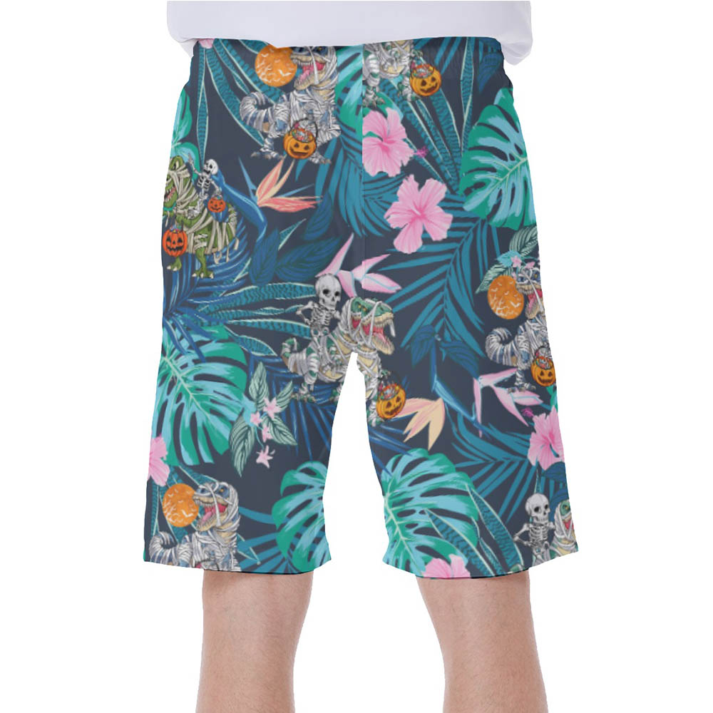 Tropical Dinosaur Mummy Halloween Hawaiian Swim Trunks For Men