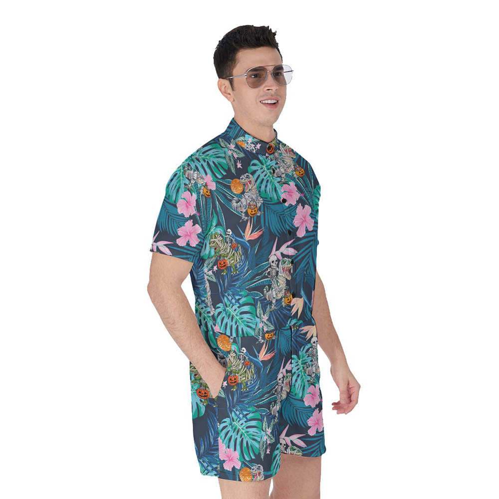 Tropical Dinosaur Mummy Halloween Hawaiian Romper For Men