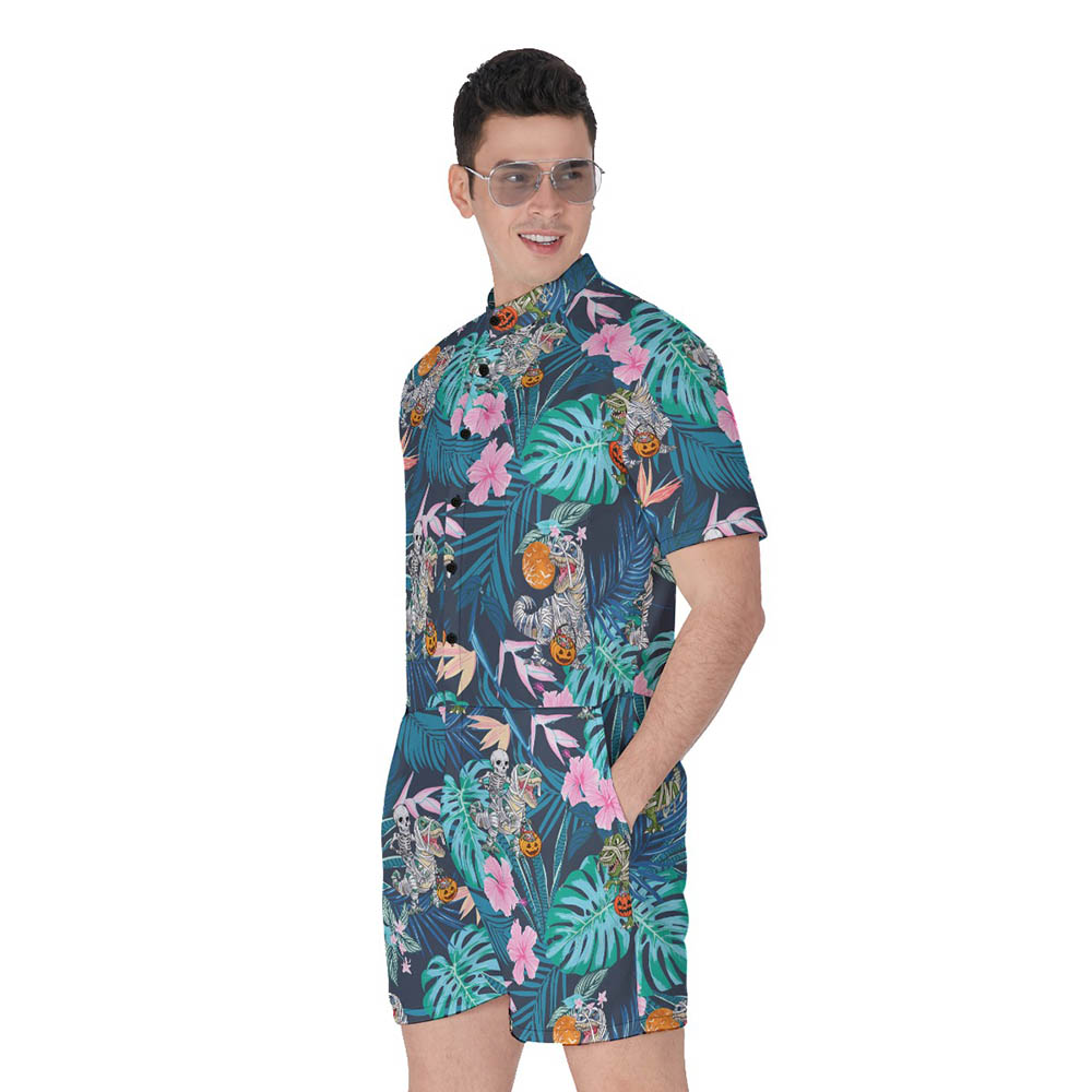 Tropical Dinosaur Mummy Halloween Hawaiian Romper For Men