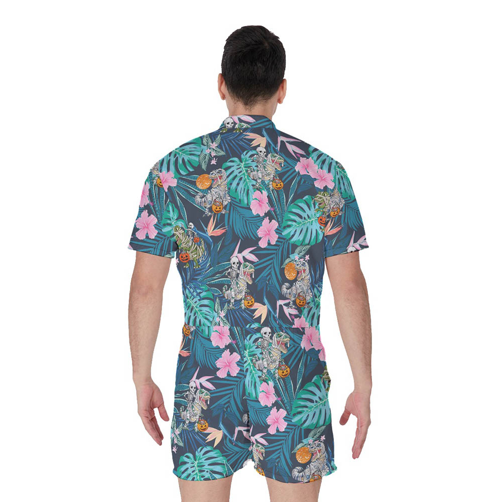 Tropical Dinosaur Mummy Halloween Hawaiian Romper For Men