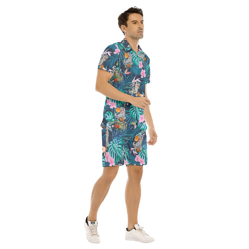 Set Tropical Dinosaur Halloween Hawaiian Shirt And Matching Shorts For Men