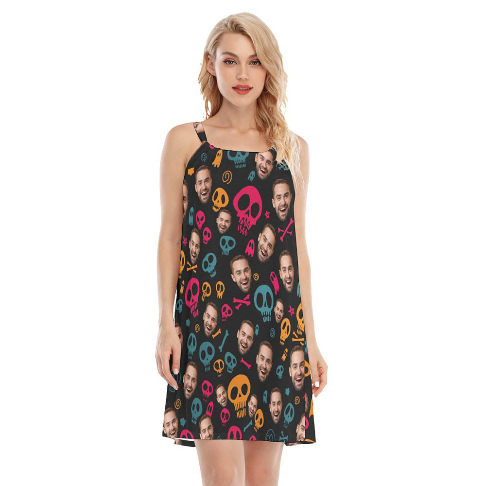 Halloween Skull Custom Face Hawaiian Cami Dress For Women - variant image 1
