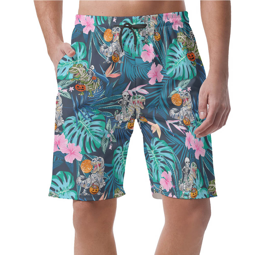 Funny Mummy Dinosaur Tropical Hawaiian Beach Shorts For Men - variant image 1