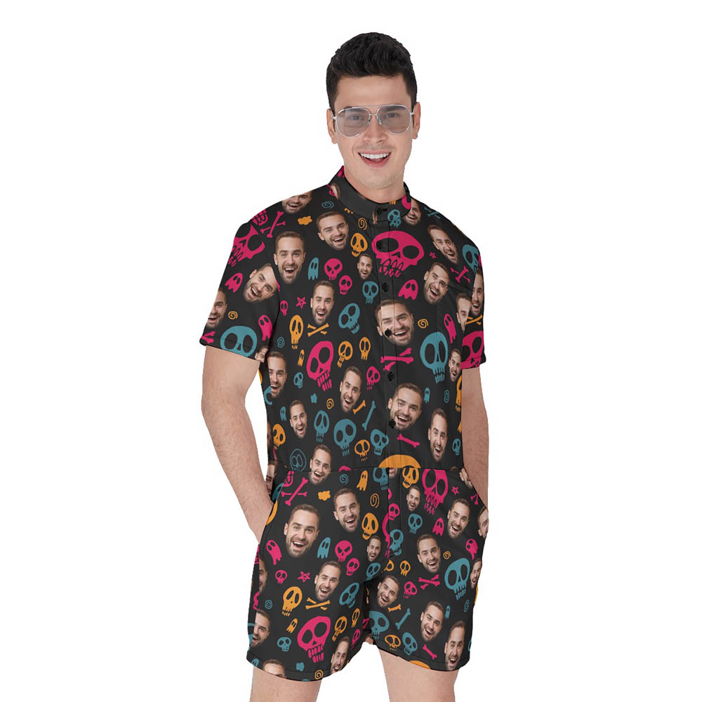 Halloween Skull Hawaiian Romper With Custom Face - variant image 1