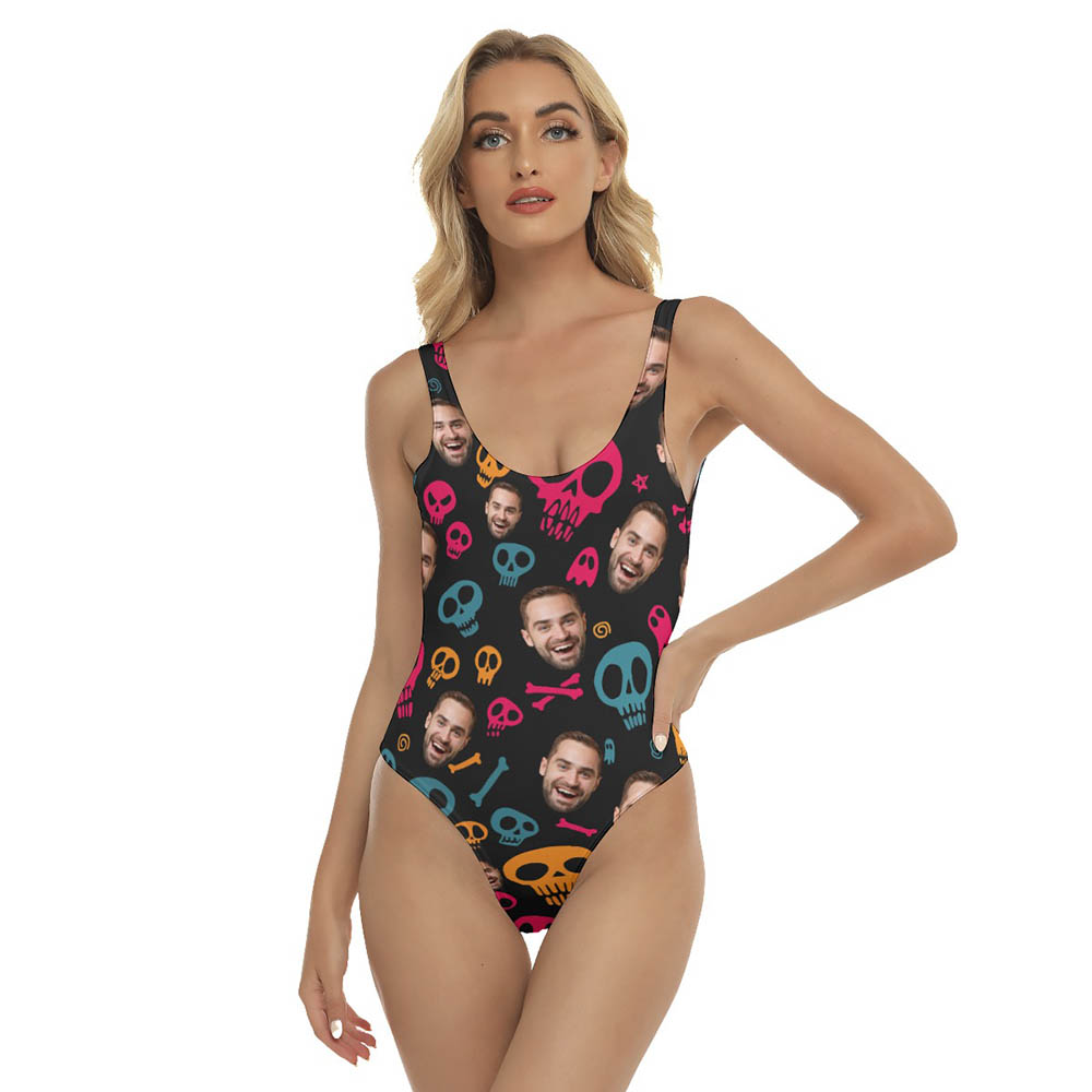 Funny Custom Face Skull Halloween Swimsuit For Women - variant image 1
