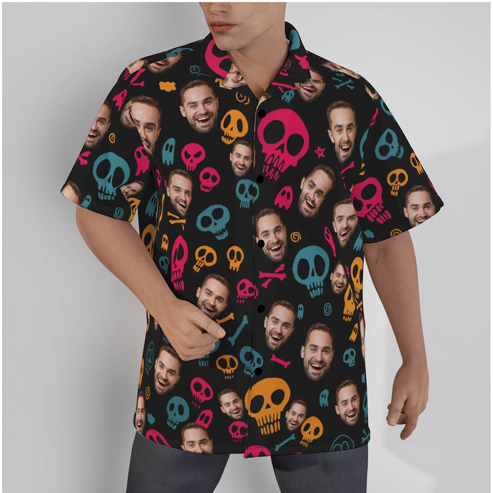 Custom Face Halloween Skull Hawaiian Shirt - variant image 1