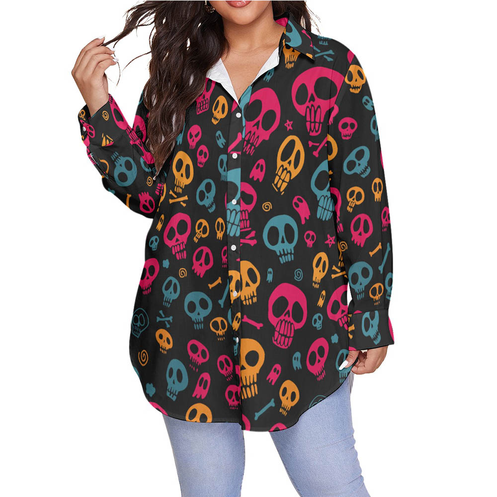 Funny Halloween Skull Hawaiian Plus Size Shirt For Women - variant image 1