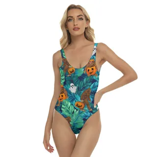 Halloween Bigfoot Pumpkin Hawaiian Swimsuit For Women