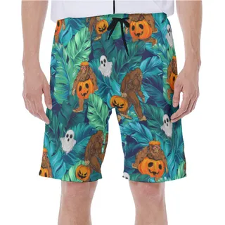 Tropical Bigfoot Halloween Pumpkin Hawaiian Swim Trunks For Men