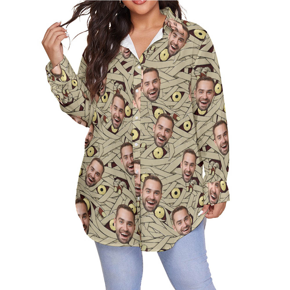 Funny Custom Face Halloween Mummy Hawaiian Plus Size Shirt For Women - variant image 1