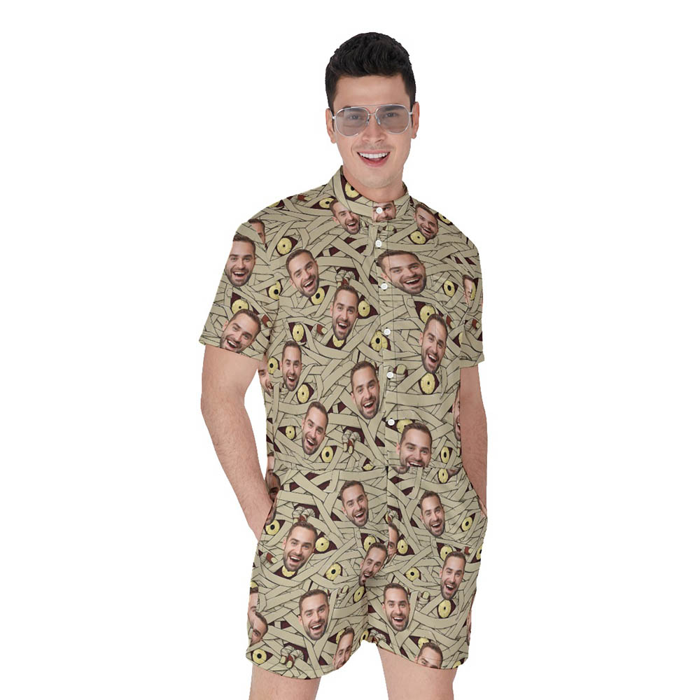 Funny Custom Face Halloween Mummy Costume Hawaiian Romper For Men - variant image 1