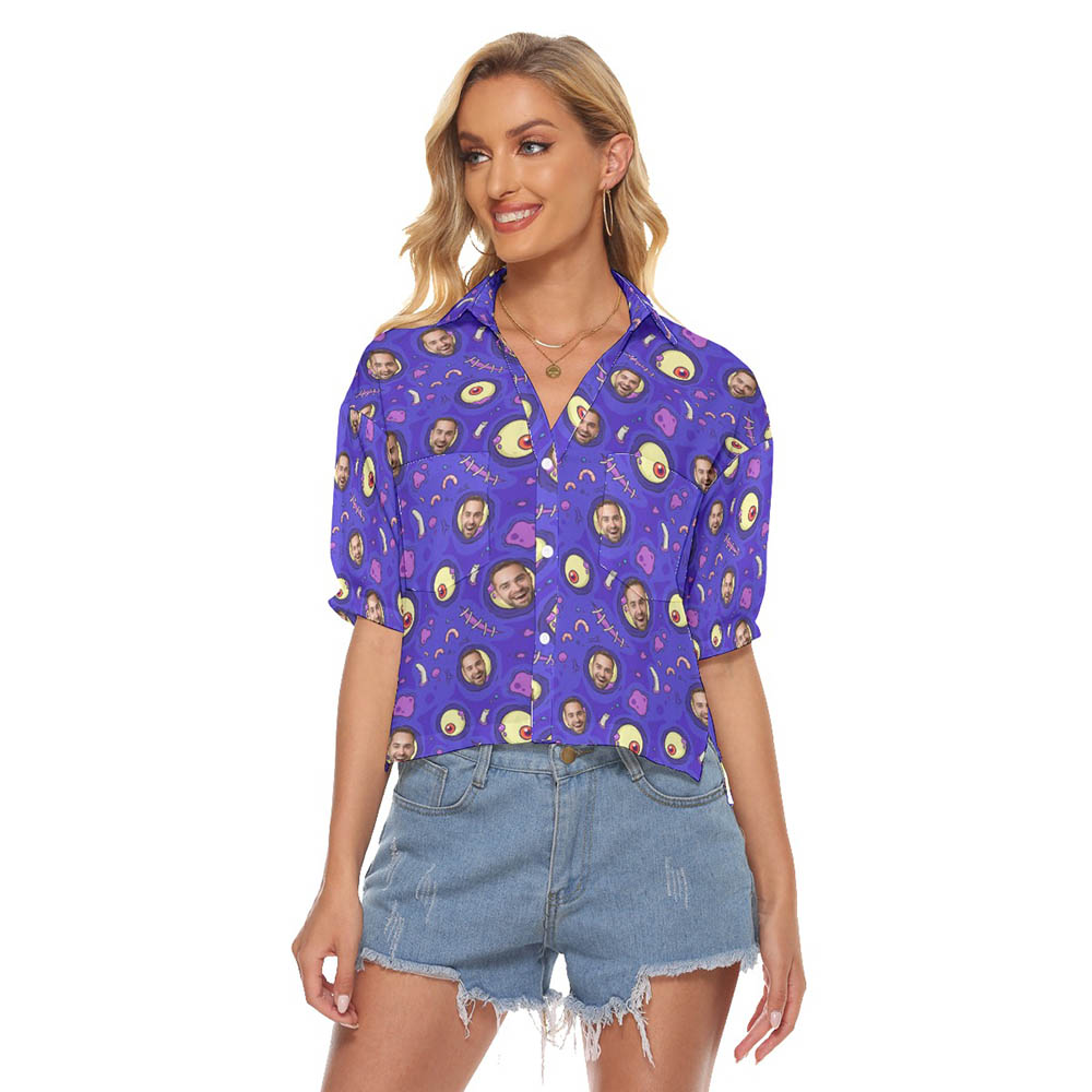 Funny Custom Face Halloween Creepy Zombie Skin Hawaiian Crop Top Shirt - variant image 1