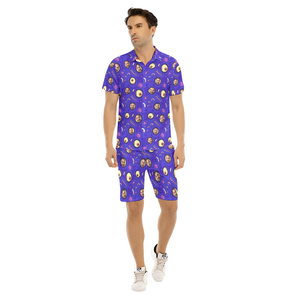 Set Custom Face Halloween Creepy Zombie Skin Purple Hawaiian Shirt And Shorts - variant image 1
