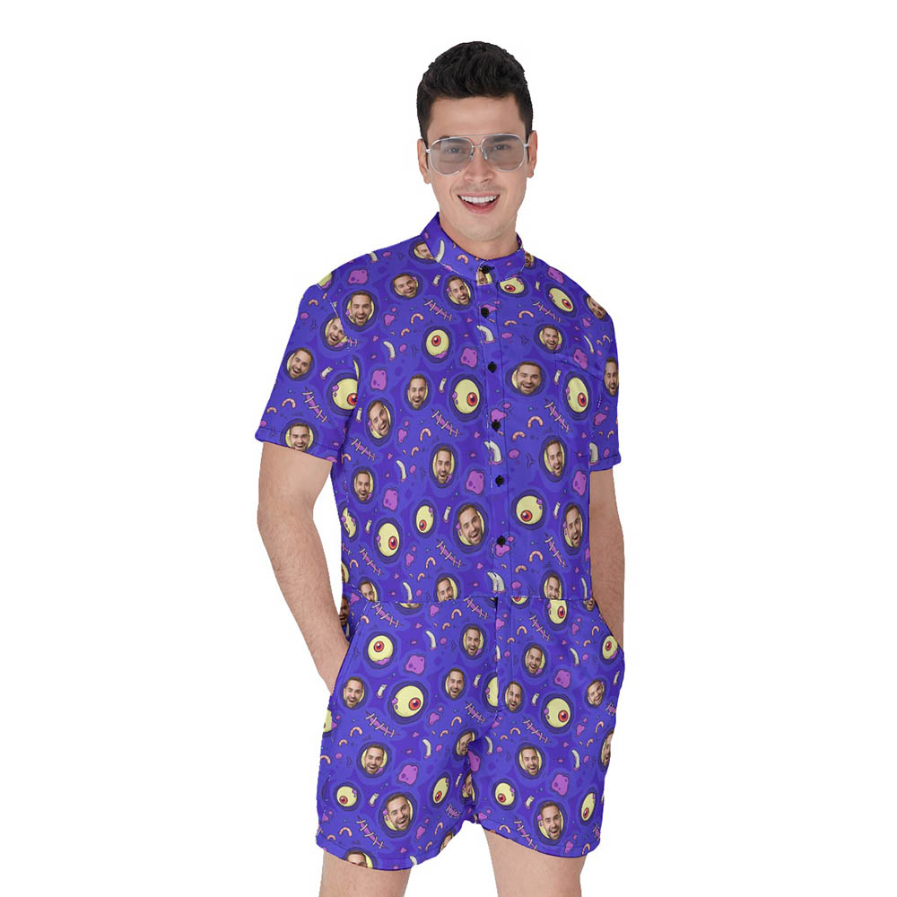 Creepy Zombie Skin Custom Face Halloween Hawaiian Romper For Men - variant image 1