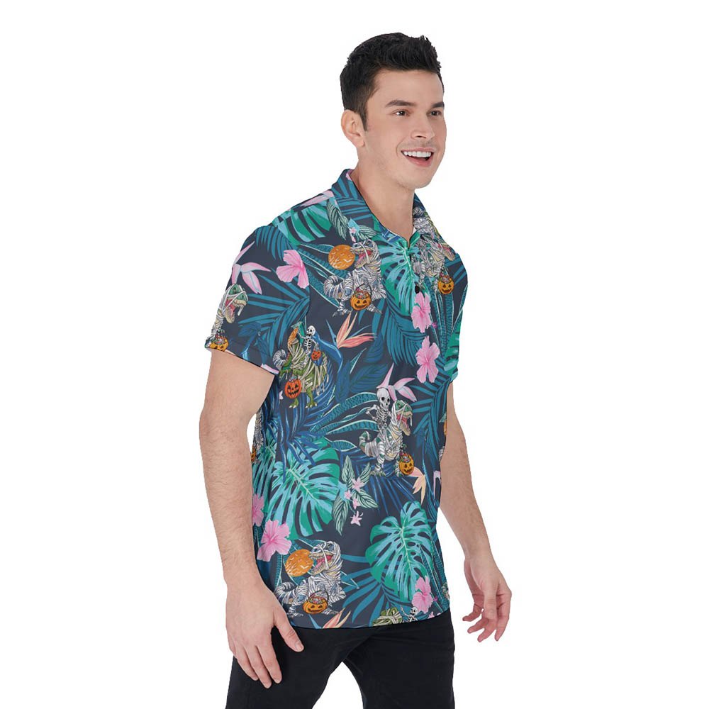 Funny Dinosaur Mummy Halloween Hawaiian Polo Shirt For Men