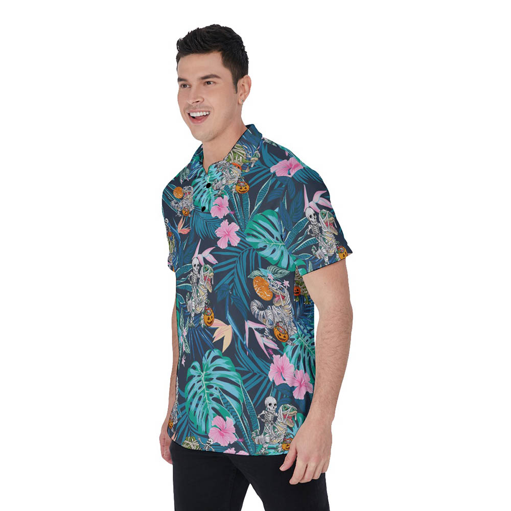Funny Dinosaur Mummy Halloween Hawaiian Polo Shirt For Men