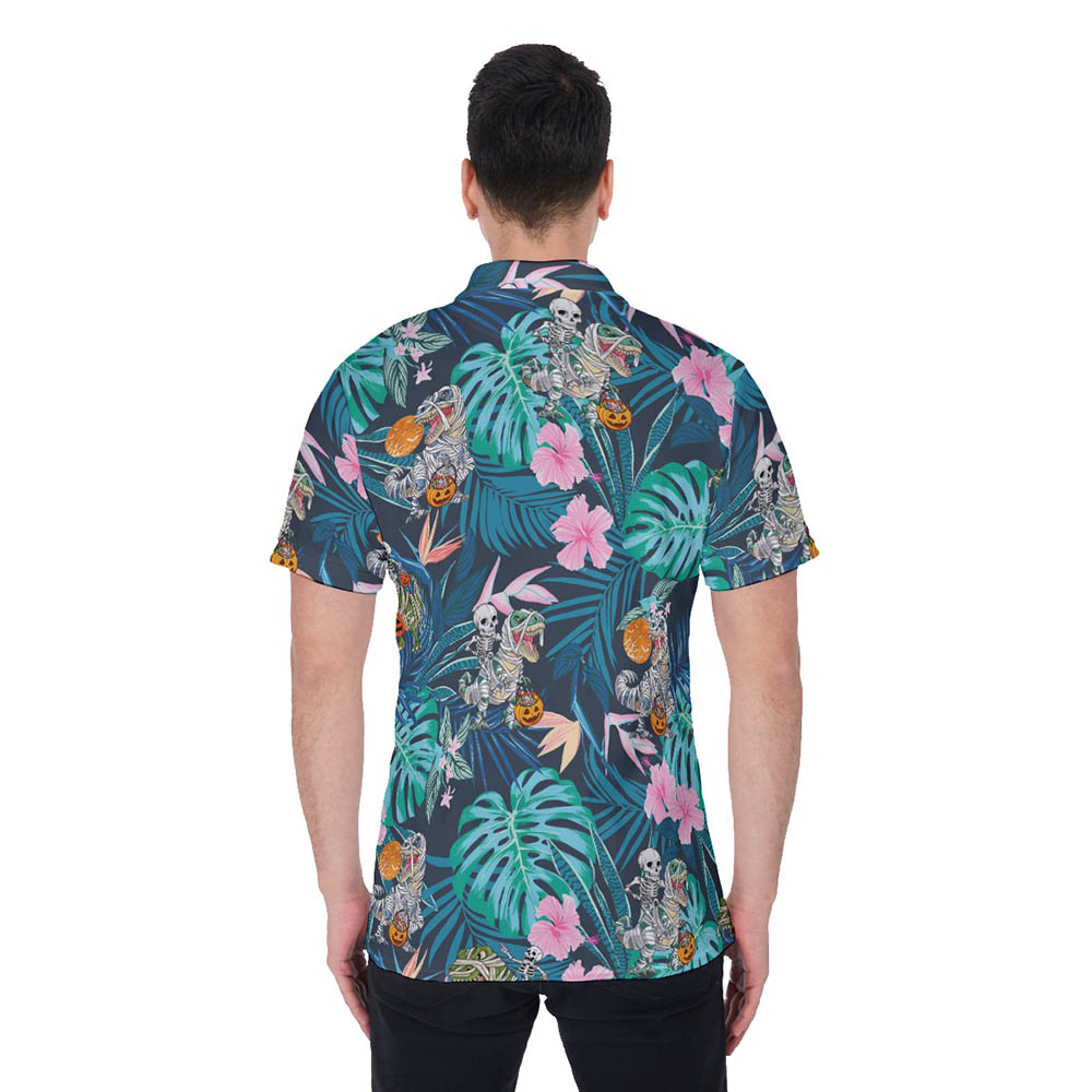 Funny Dinosaur Mummy Halloween Hawaiian Polo Shirt For Men