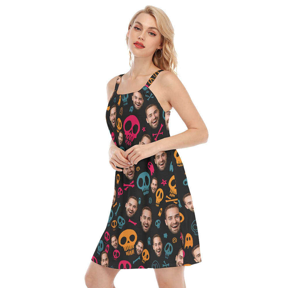 Halloween Skull Custom Face Hawaiian Cami Dress For Women