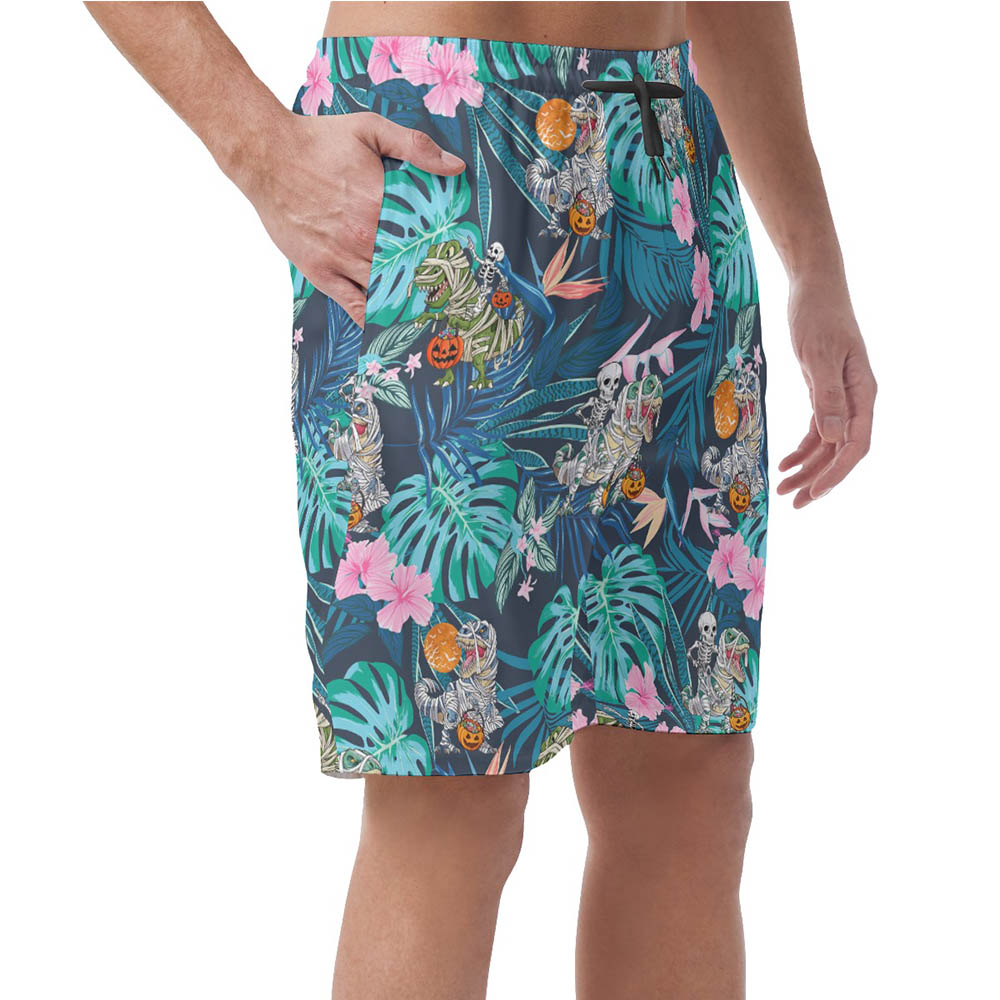 Funny Mummy Dinosaur Tropical Hawaiian Beach Shorts For Men