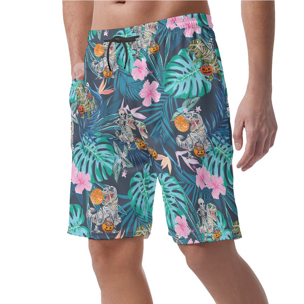Funny Mummy Dinosaur Tropical Hawaiian Beach Shorts For Men
