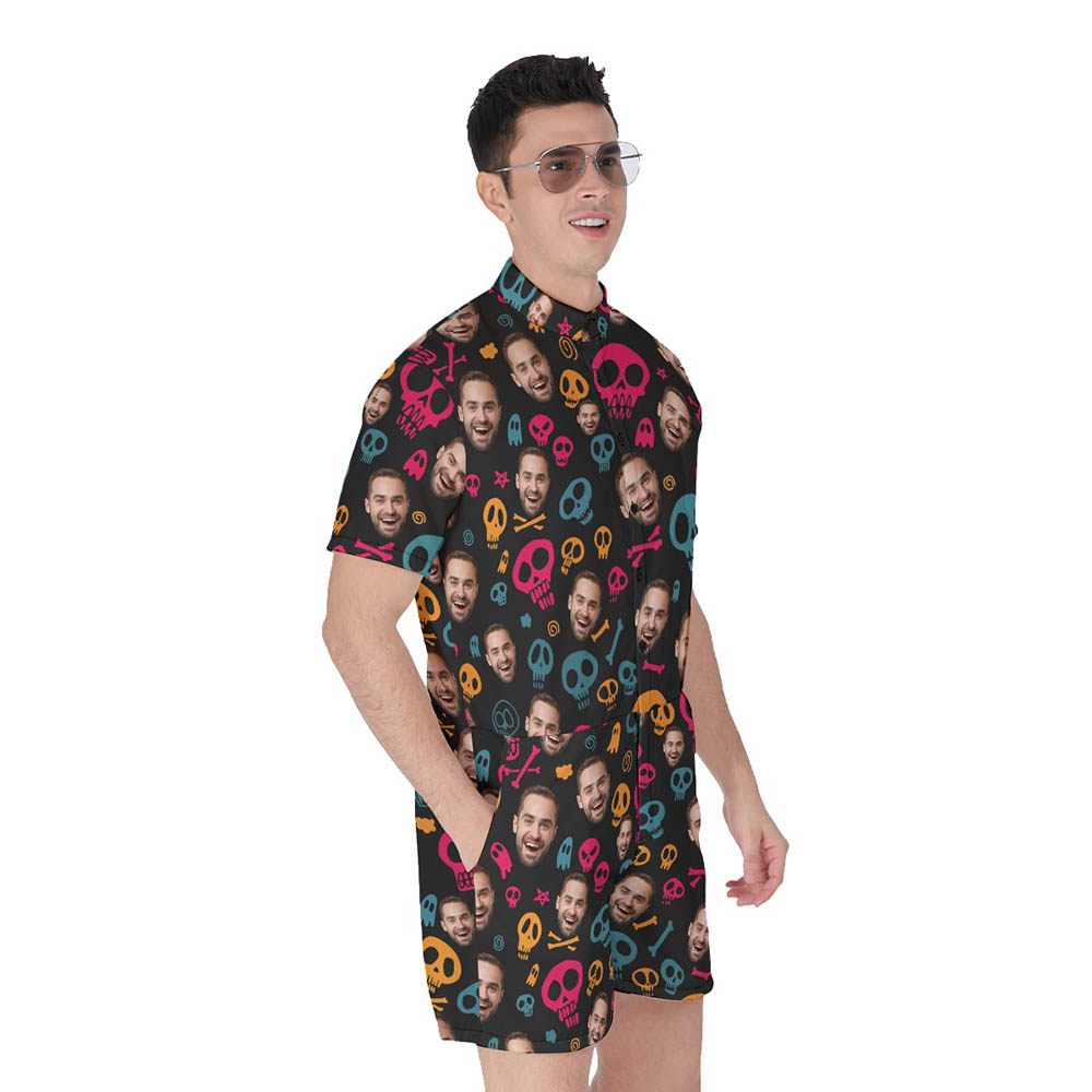 Halloween Skull Hawaiian Romper With Custom Face