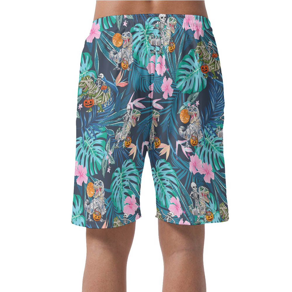 Funny Mummy Dinosaur Tropical Hawaiian Beach Shorts For Men