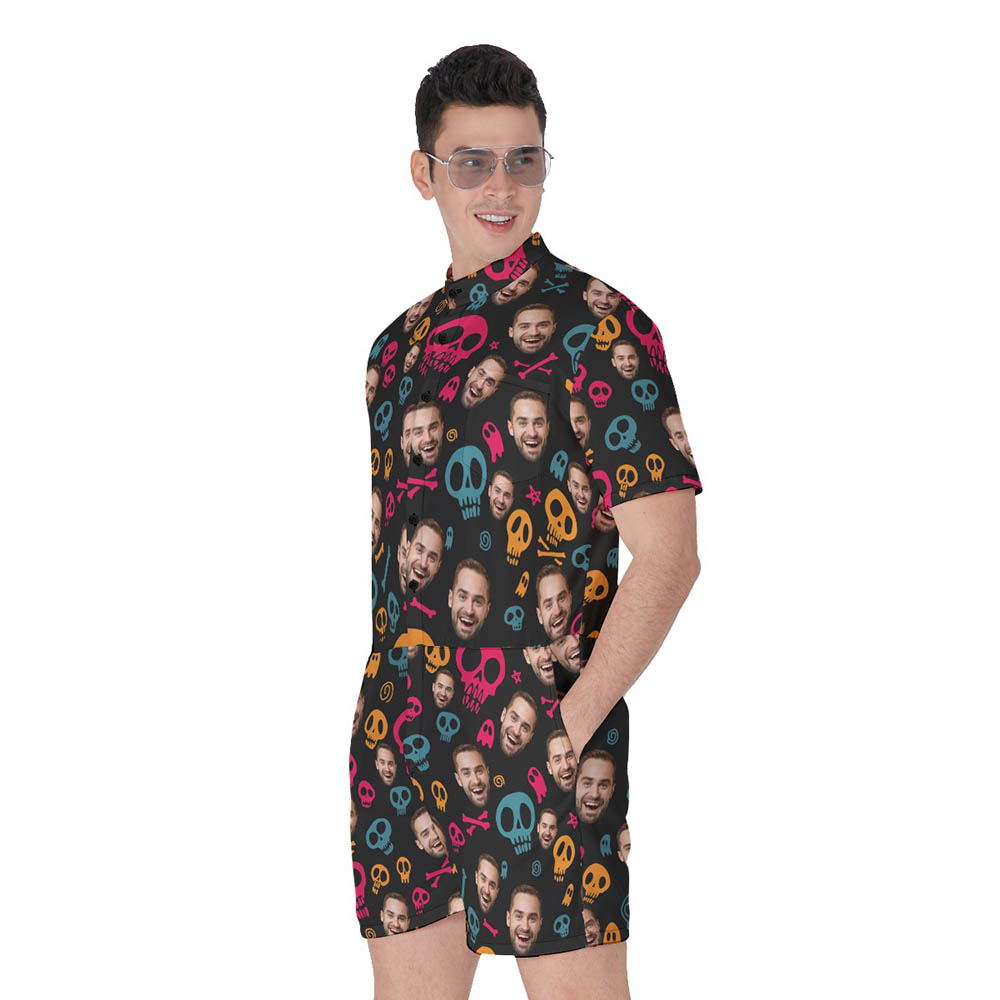 Halloween Skull Hawaiian Romper With Custom Face