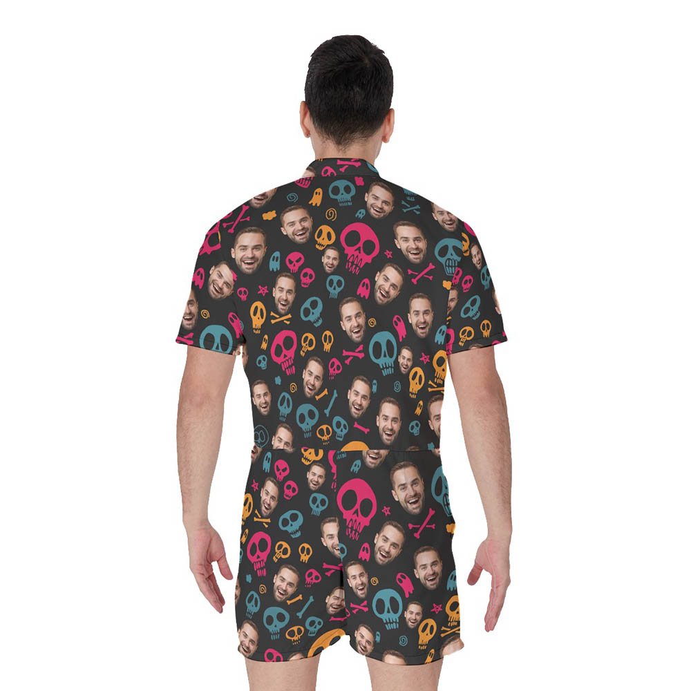 Halloween Skull Hawaiian Romper With Custom Face