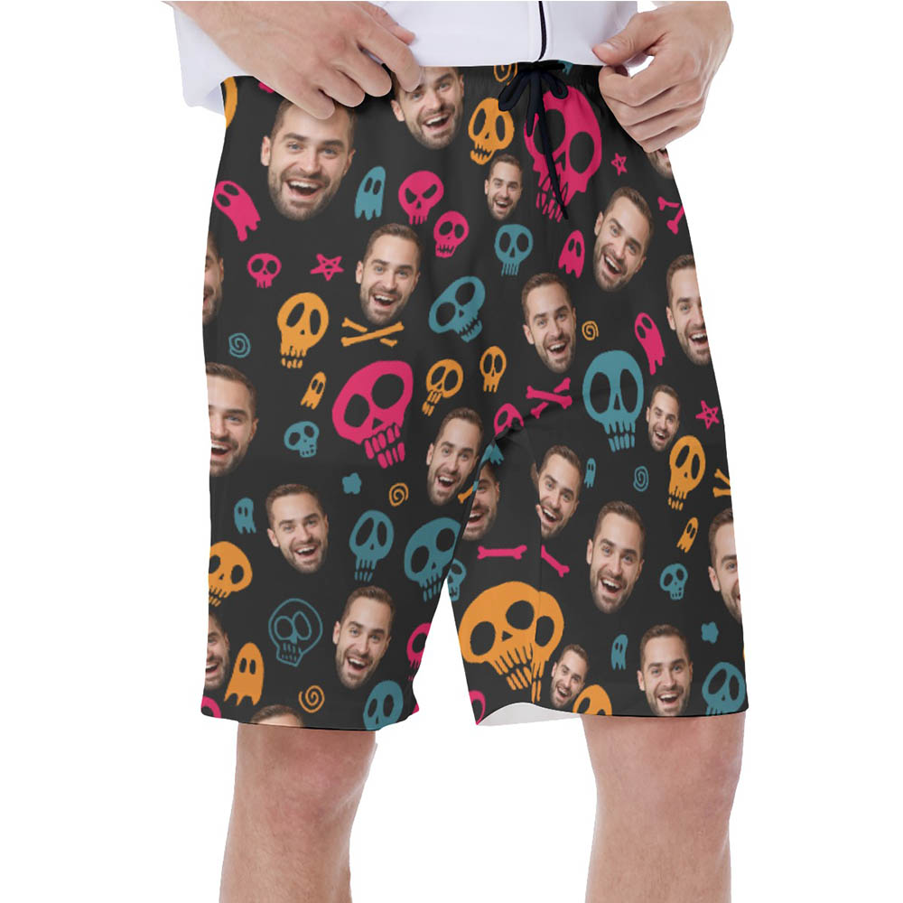 Halloween Skull Custom Face Hawaiian Swim Trunks For Men