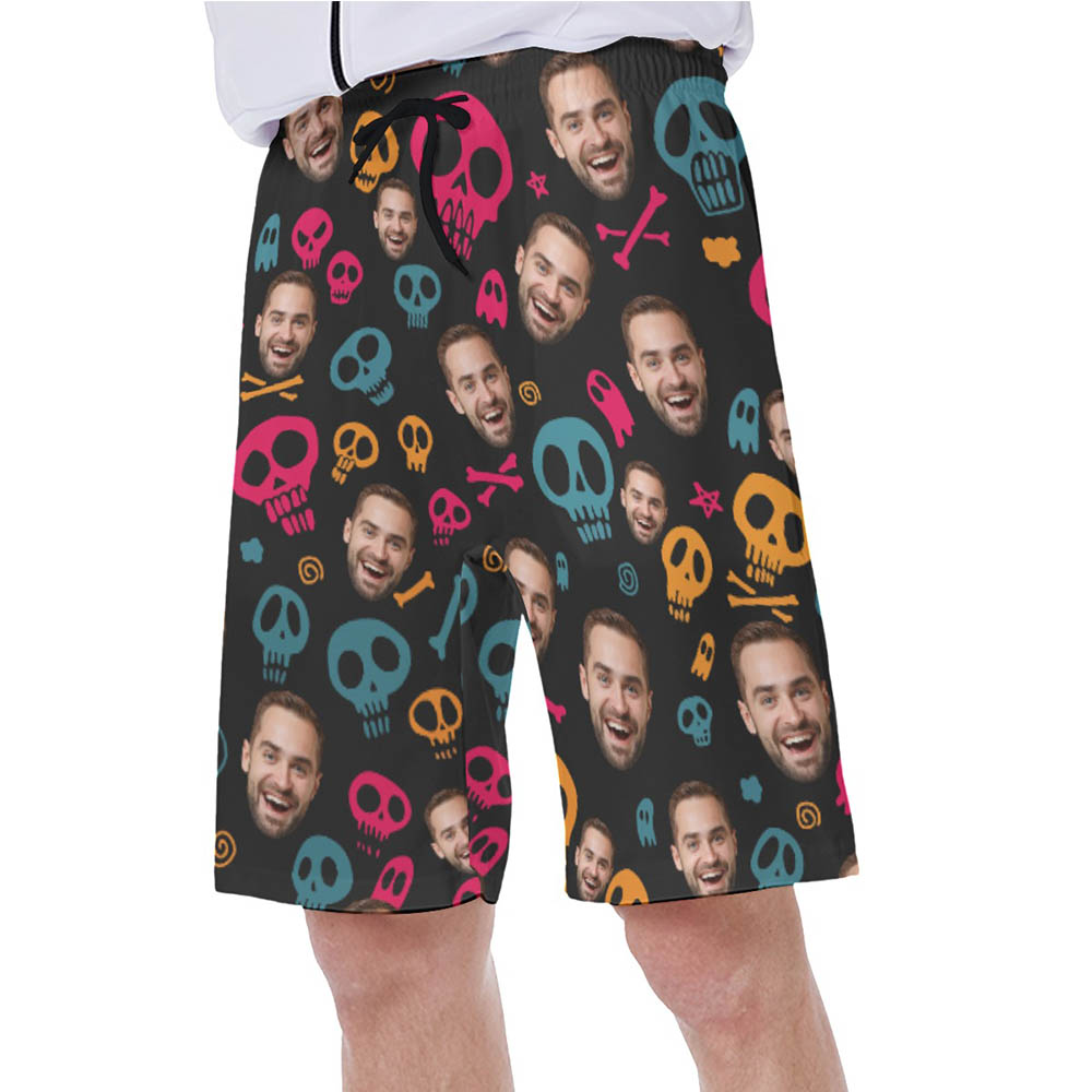 Halloween Skull Custom Face Hawaiian Swim Trunks For Men