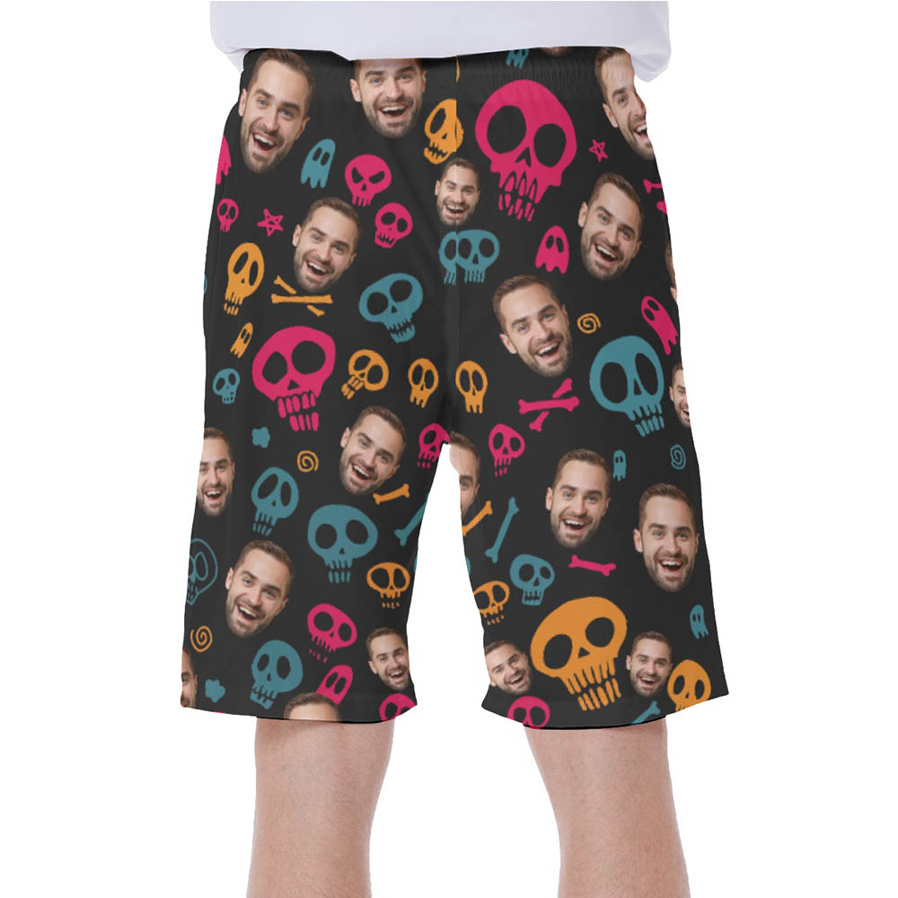 Halloween Skull Custom Face Hawaiian Swim Trunks For Men