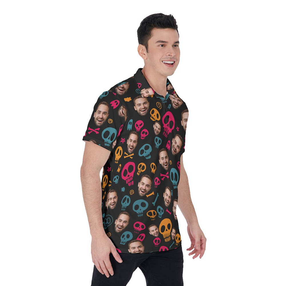 Halloween Skull Hawaiian Polo Golf Shirt With Custom Face