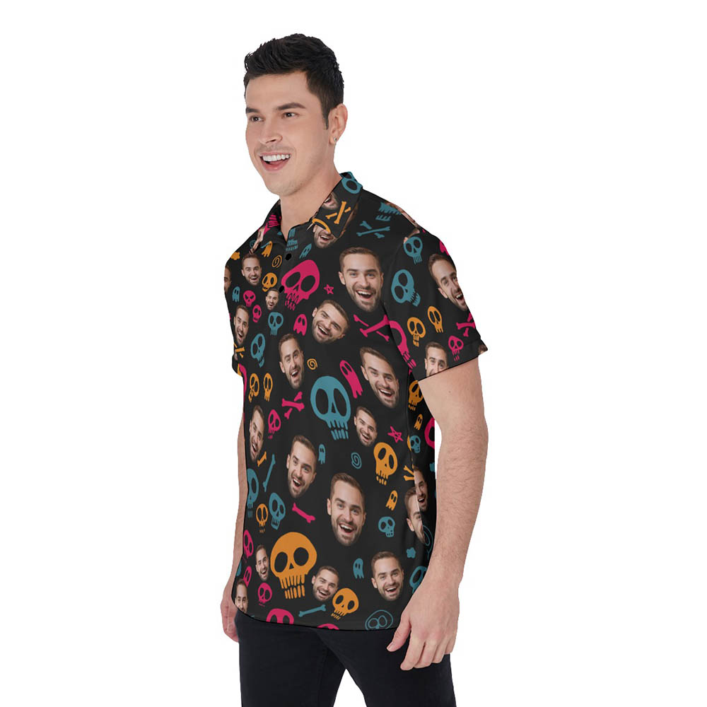 Halloween Skull Hawaiian Polo Golf Shirt With Custom Face