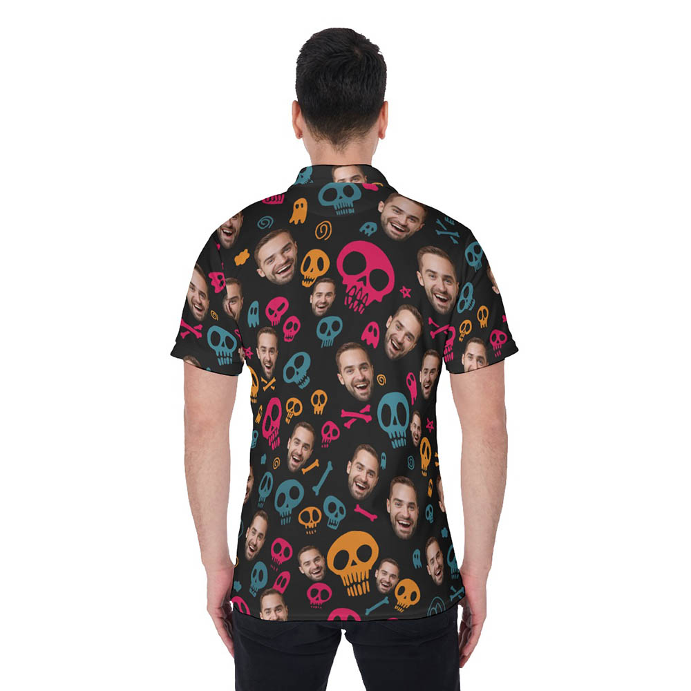 Halloween Skull Hawaiian Polo Golf Shirt With Custom Face