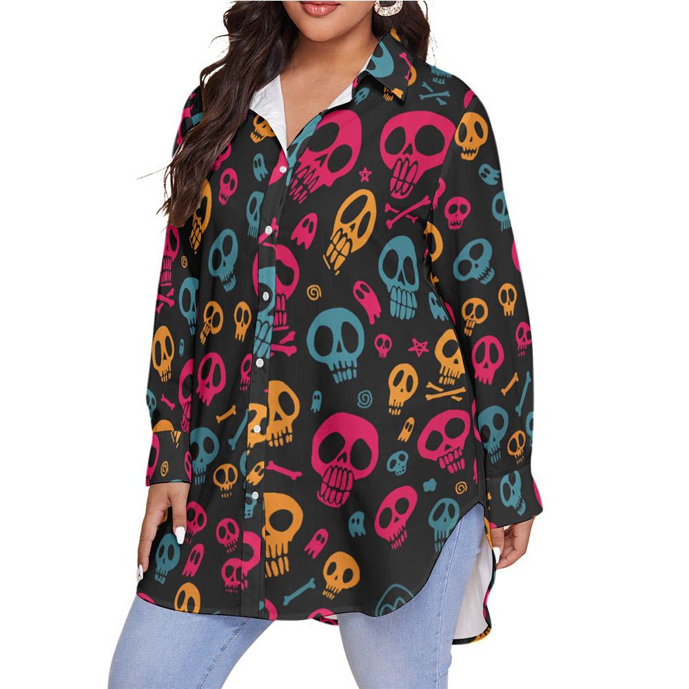 Funny Halloween Skull Hawaiian Plus Size Shirt For Women
