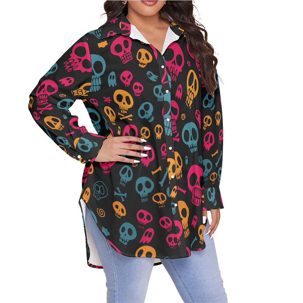 Funny Halloween Skull Hawaiian Plus Size Shirt For Women