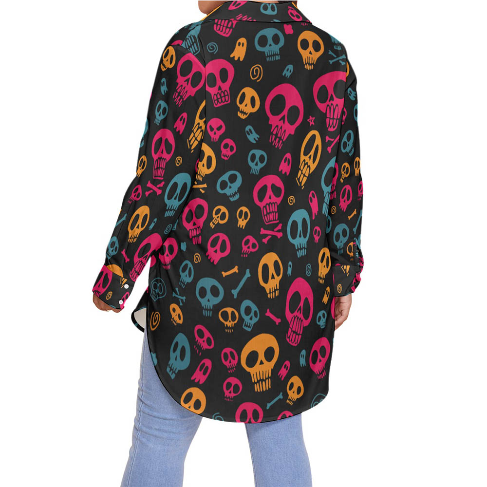 Funny Halloween Skull Hawaiian Plus Size Shirt For Women