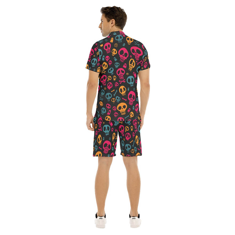 Set Halloween Skull Hawaiian Shirt And Shorts For Men