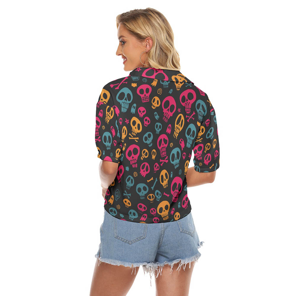 Halloween Skull Hawaiian Crop Top Shirt For Women