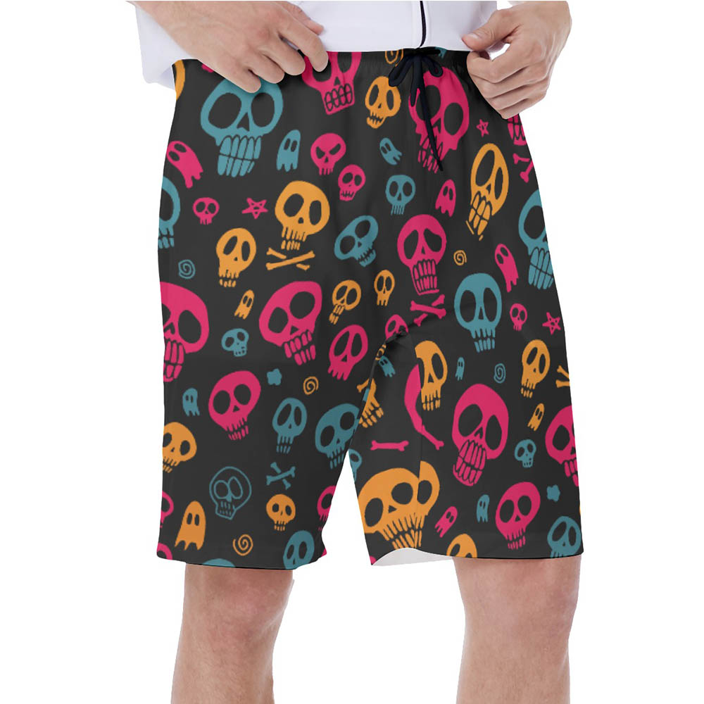 Funny Skull Halloween Hawaiian Swim Trunks For Men