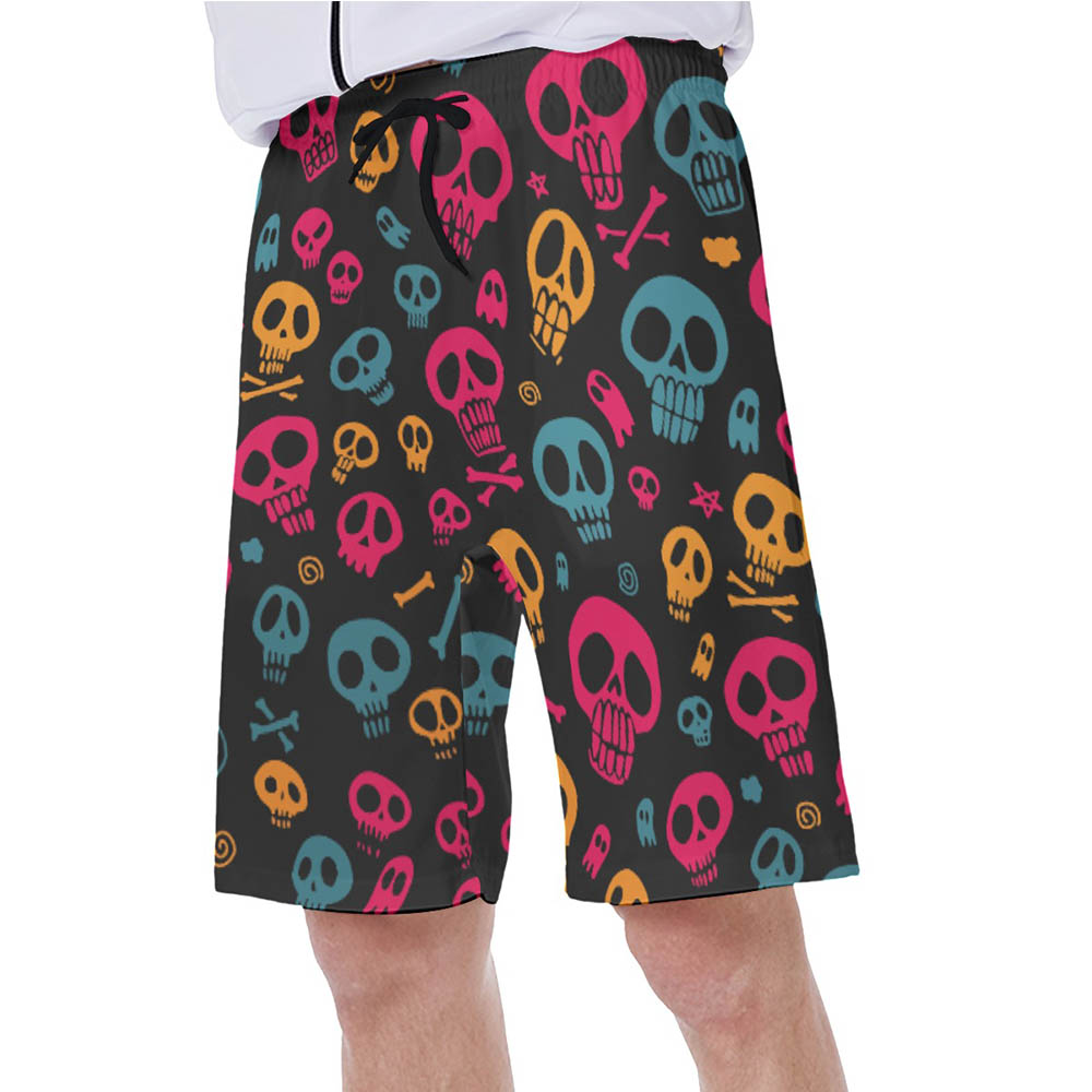 Funny Skull Halloween Hawaiian Swim Trunks For Men