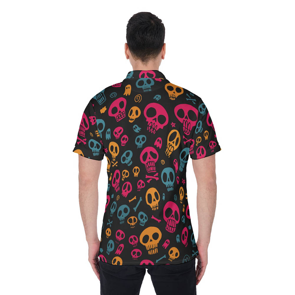 Colorful Halloween Skull Hawaiian Polo Golf Shirt