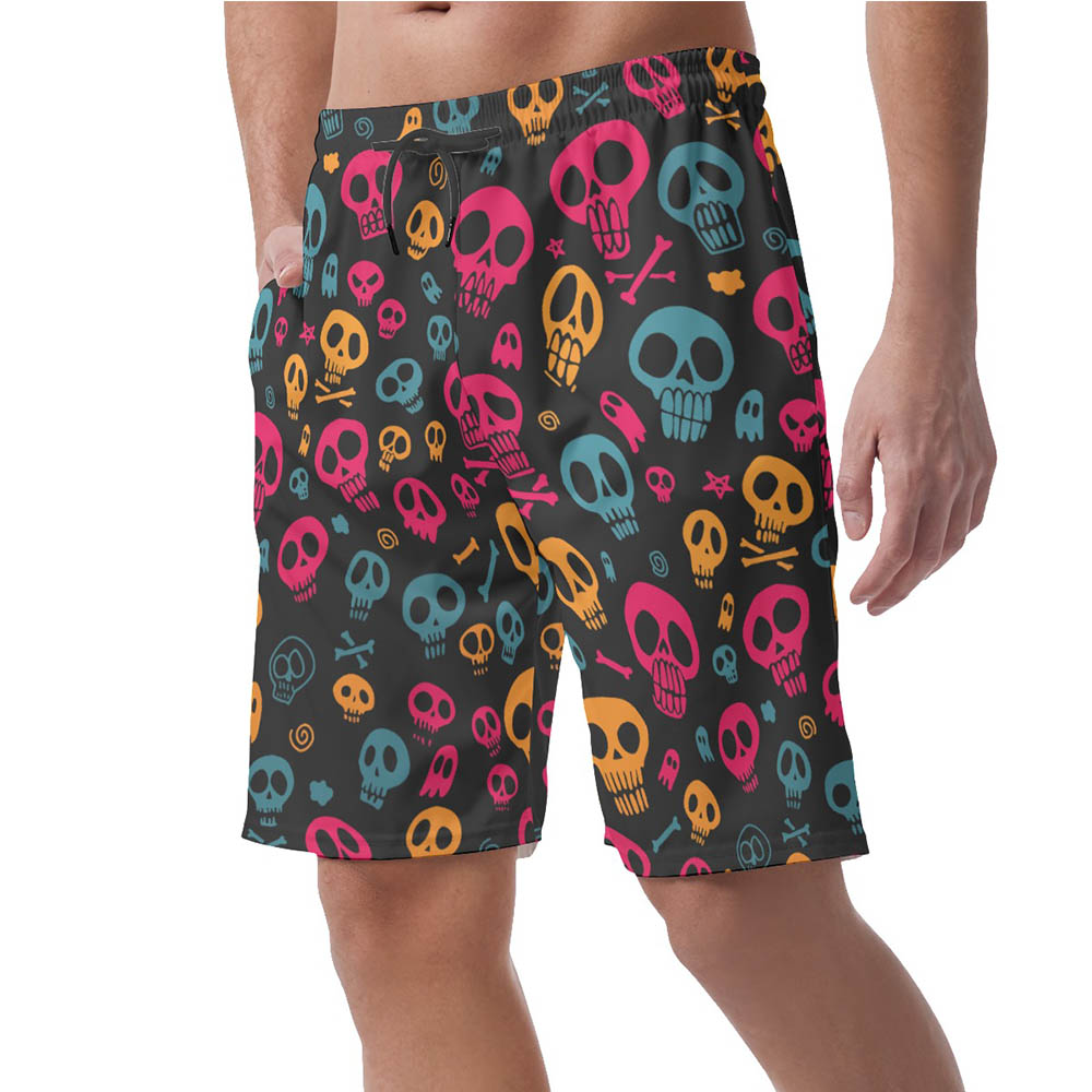 Halloween Skull Hawaiian Beach Shorts For Men