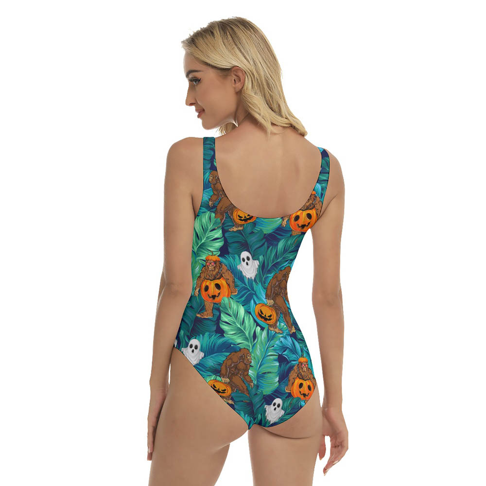 Halloween Bigfoot Pumpkin Hawaiian Swimsuit For Women