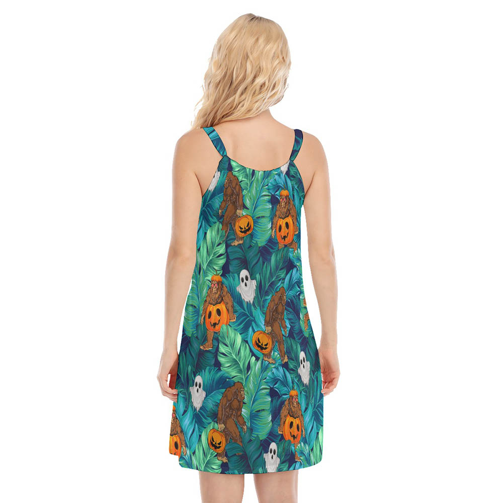 Bigfoot Halloween Pumpkin Tropical Hawaiian Cami Dress For Women