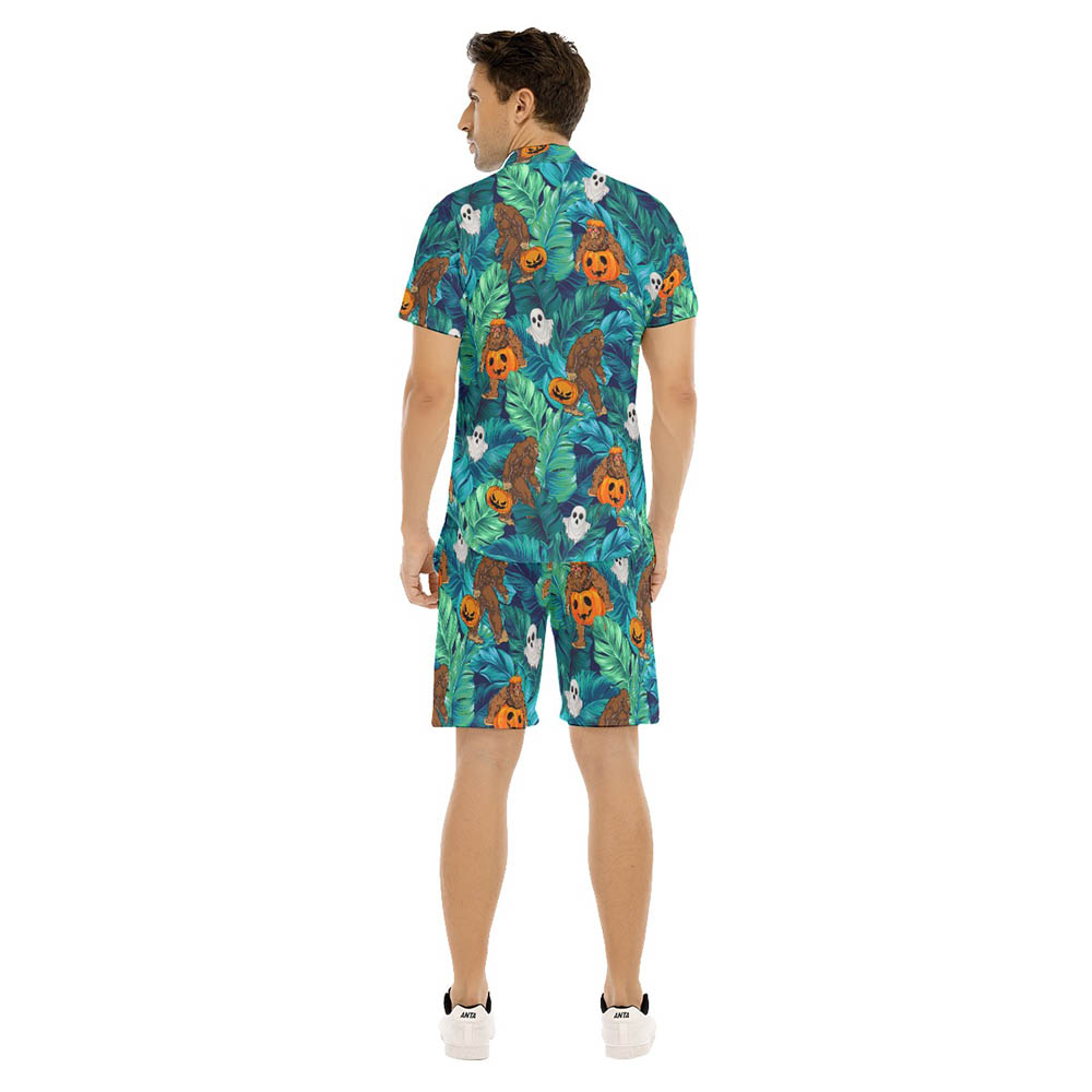 Set Halloween Sasquatch Pumpkin Hawaiian Shirt And Matching Shorts For Men