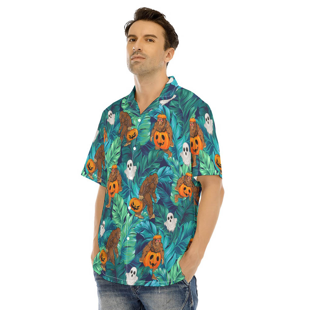 Bigfoot Jack O' Lantern Halloween Pumpkin Hawaiian Shirt
