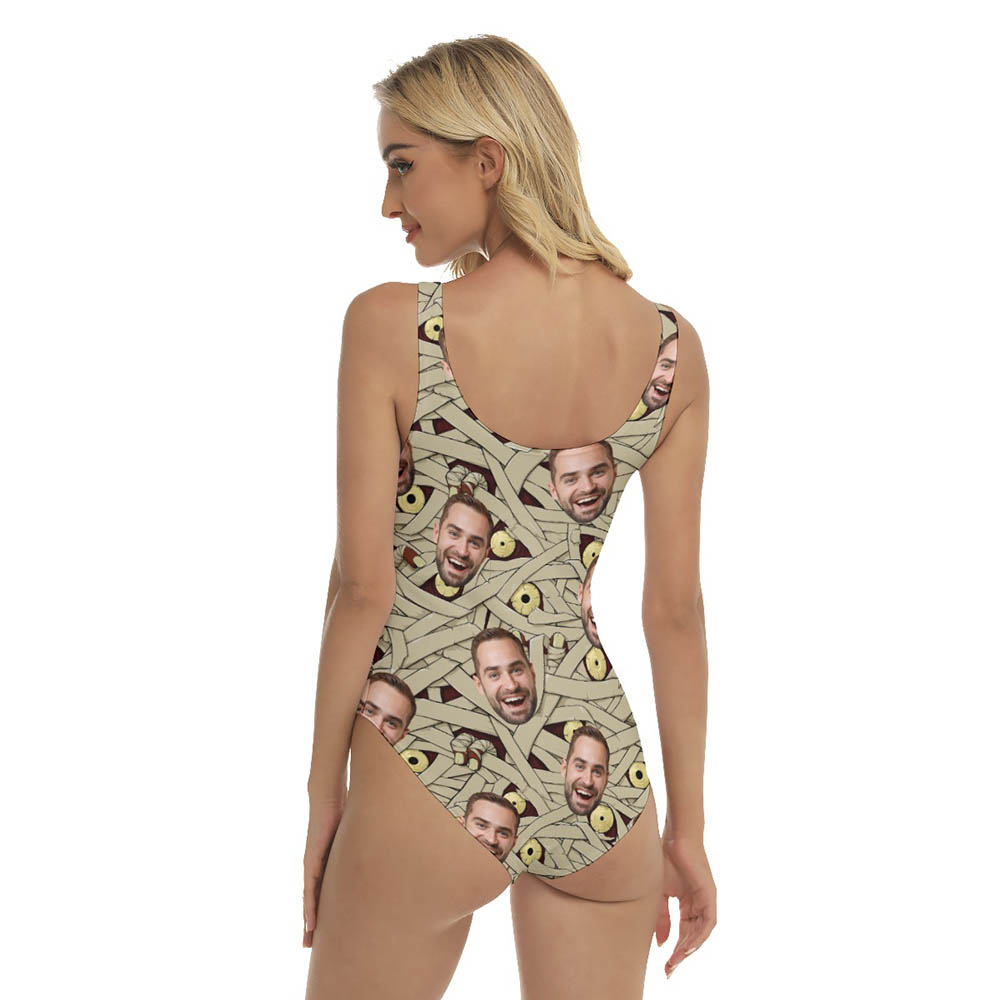 Halloween Mummy Custom Face Hawaiian Swimsuit For Women
