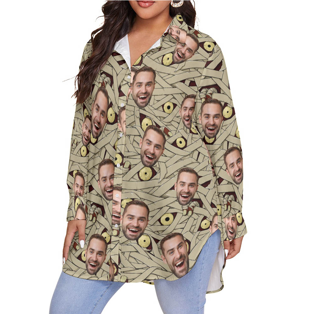Funny Custom Face Halloween Mummy Hawaiian Plus Size Shirt For Women
