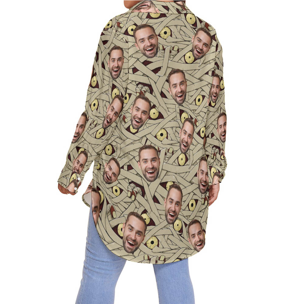 Funny Custom Face Halloween Mummy Hawaiian Plus Size Shirt For Women